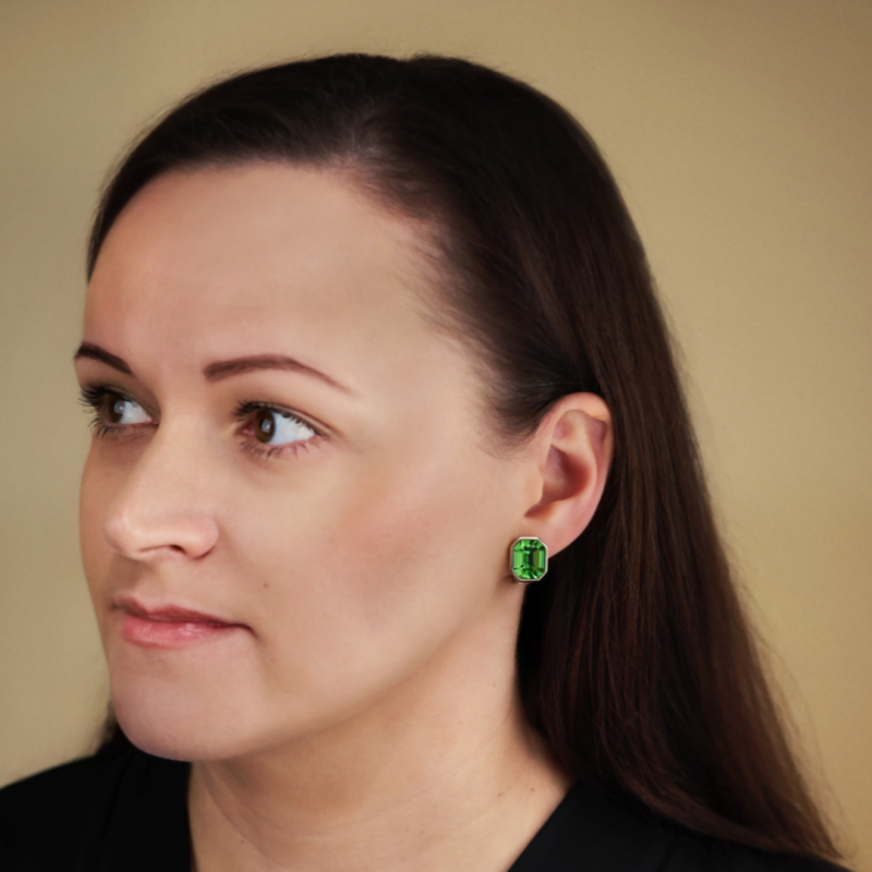 Traveller Clip Oorbellen - Zilverkleurig - Kristal - Groen / Peridot - 12x10 mm - Geplatineerd - 14x12mm - 157788