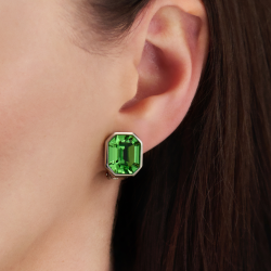  Traveller Clip-on Earrings - Silver Coloured - Crystal - Green / Peridot - 12x10 mm - Platinum Plated - 14x12mm - 157788