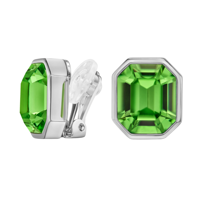 Traveller Clip Oorbellen - Zilverkleurig - Kristal - Groen / Peridot - 12x10 mm - Geplatineerd - 14x12mm - 157788