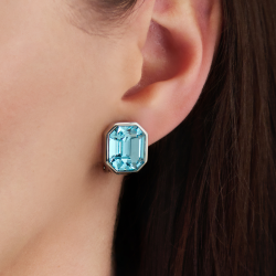 Traveller Clip-on Earrings - Silver Coloured - Crystal - Light Blue - 12x10 mm - Platinum Plated - 14x12mm - 157789 