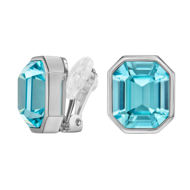 Traveller Clip-on Earrings - Silver Coloured - Crystal - Light Blue - 12x10 mm - Platinum Plated - 14x12mm - 157789 