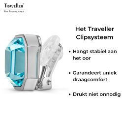 Traveller Clip Oorbellen - Zilverkleurig - Kristal - Licht Blauw - 12x10 mm - Geplatineerd - 14x12mm - 157789