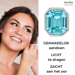 Traveller Clip Oorbellen - Zilverkleurig - Kristal - Licht Blauw - 12x10 mm - Geplatineerd - 14x12mm