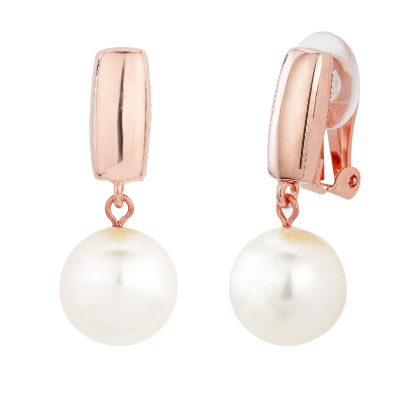 Traveller Ohrclips - Hänger - 18kt Rosé Vergoldet - Perle - Ø 12mm - Weiß - 114122