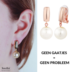 Traveller Clip Oorbellen - Hangers - 18kt Rosé Verguld - Parel - Ø 12mm - Wit