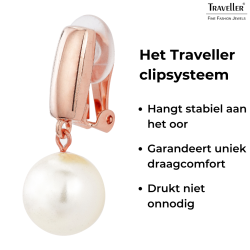 Traveller Clip Oorbellen - Hangers - 18kt Rosé Verguld - Parel - Ø 12mm - Wit - 114122