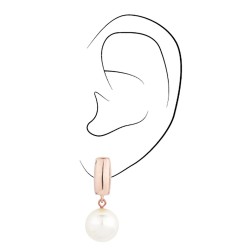 Traveller Ohrclips - Hänger - 18kt Rosé Vergoldet - Perle - Ø 12mm - Weiß