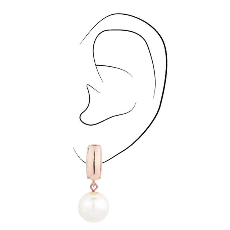 Traveller Clip Oorbellen - Hangers - 18kt Rosé Verguld - Parel - Ø 12mm - Wit