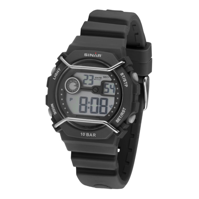 Sinar Uhr - Digital - Schwarz / Grau - 10 Bar wasserdicht - Ø 40 mm - Verstellbares Armband (14-19.5 cm) - XE-69-1