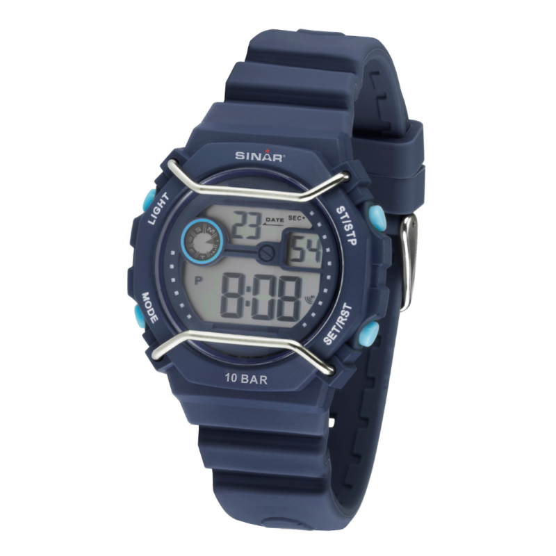 Sinar Uhr - Digital - Dunkelblau - 10 Bar wasserdicht - Ø 40 mm - Verstellbares Armband (14-19.5 cm) - XE-69-2