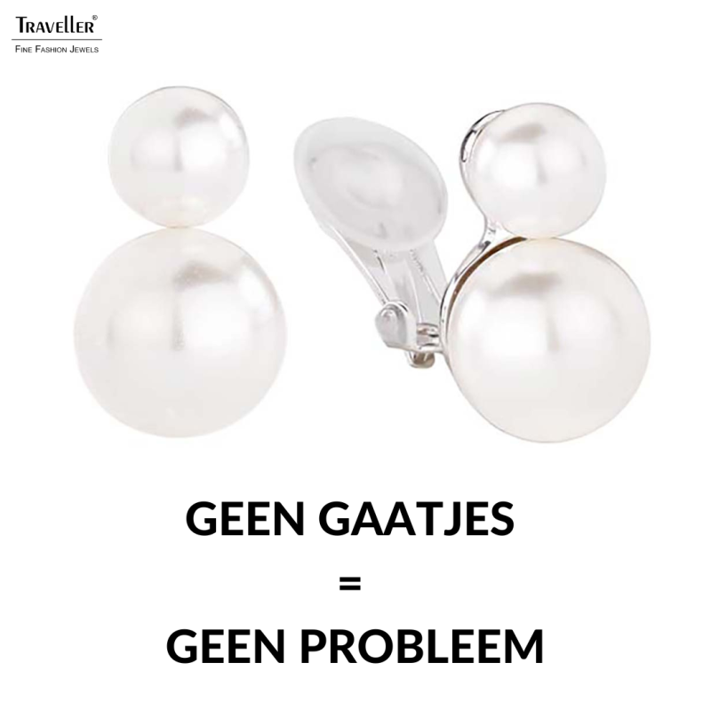 Traveller Clip Oorbellen - Zilverkleurig - Parels - 8 en 12 mm - Wit - Geplatineerd - 20x12 mm - 113105