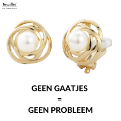 Traveller Clip Oorbellen - Parels - 10 mm - Crème - Goudkleurig - 22ct Verguld - 21 mm