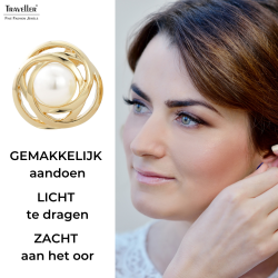Traveller Clip Oorbellen - Parels - 10 mm - Crème - Goudkleurig - 22ct Verguld - 21 mm - 113953