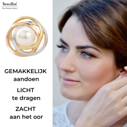Traveller Clip Oorbellen - Parels - 10 mm - Wit - 22kt Verguld & Geplatineerd - Tricolor - 21 mm - 113955