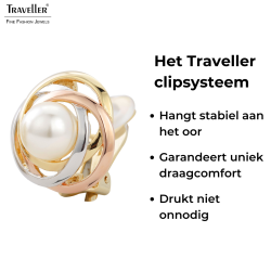 Traveller Clip Oorbellen - Parels - 10 mm - Wit - 22kt Verguld & Geplatineerd - Tricolor - 21 mm - 113955