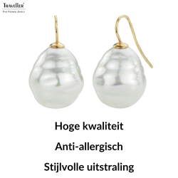 Traveller Oorhangers - 22kt Verguld - Barokparels - 20x17 mm - Wit - 22kt - 31 mm - 119003