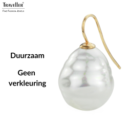 Traveller Oorhangers - 22kt Verguld - Barokparels - 20x17 mm - Wit - 22kt - 31 mm - 119003