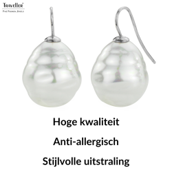 Traveller Oorhangers - Zilverkleurig - Barok Parels - Wit - 20x17 mm - Geplatineerd - 31 mm - 119004
