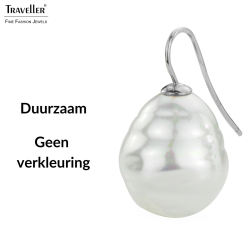 Traveller Oorhangers - Zilverkleurig - Barok Parels - Wit - 20x17 mm - Geplatineerd - 31 mm - 119004