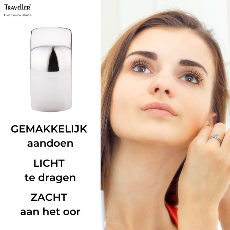 Traveller Clip Oorbellen - Geplatineerd - Half rond - Zilverkleurig - 16x8 mm - 138021