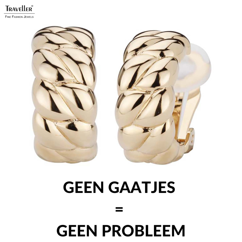 Traveller Clip Oorbellen - Goudkleurig - Halve Oorringen - Gevlochtend Struktuur - Verguld - 20x10 mm - 156926