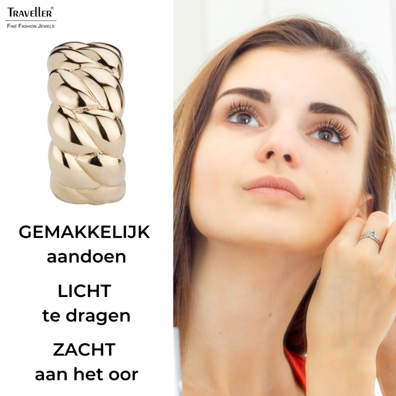 Traveller Clip Oorbellen - Goudkleurig - Halve Oorringen - Gevlochtend Struktuur - Verguld - 20x10 mm - 156926