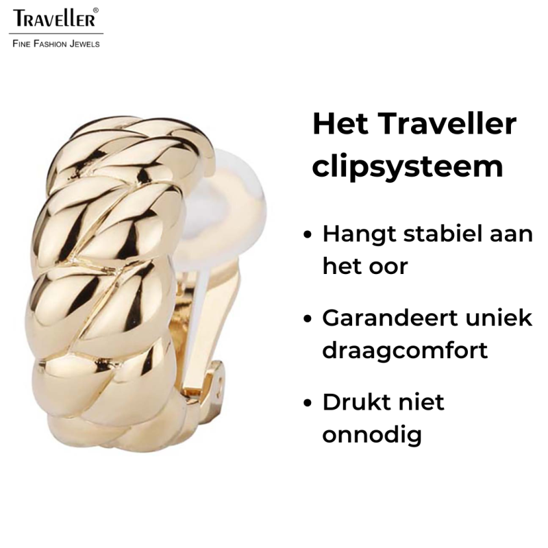 Traveller Clip Oorbellen - Goudkleurig - Halve Oorringen - Gevlochtend Struktuur - Verguld - 20x10 mm