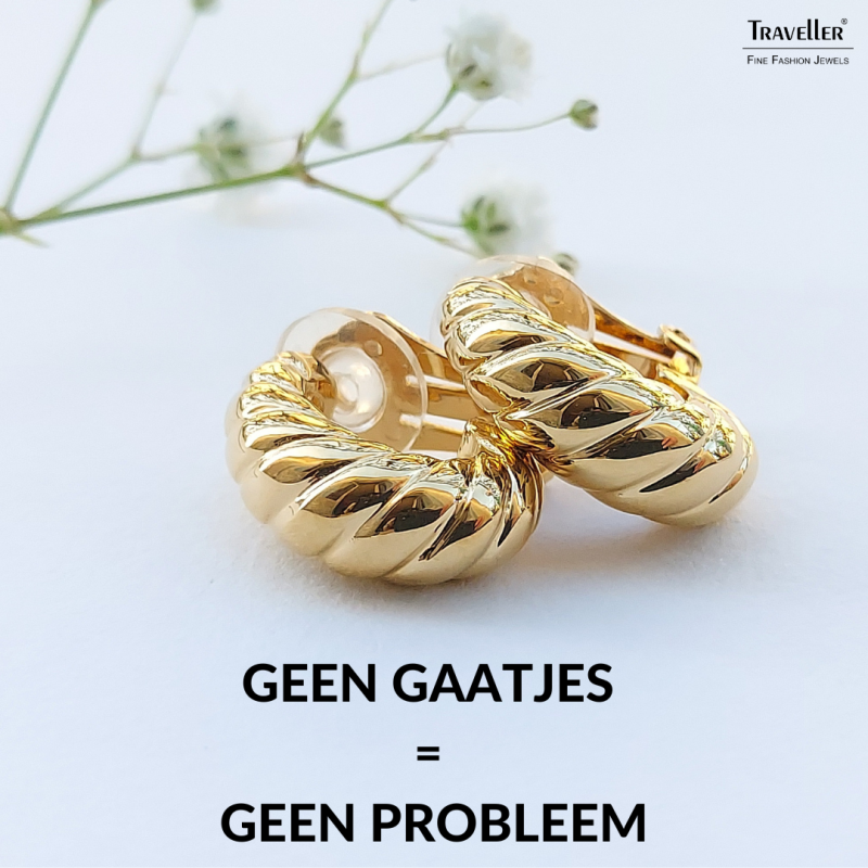 Traveller Clip Oorbellen - 22kt Verguld - Draai-effect- Goudkleurig - 20x7 mm - 157516