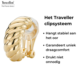 Traveller Clip Oorbellen - 22kt Verguld - Draai-effect- Goudkleurig - 20x7 mm