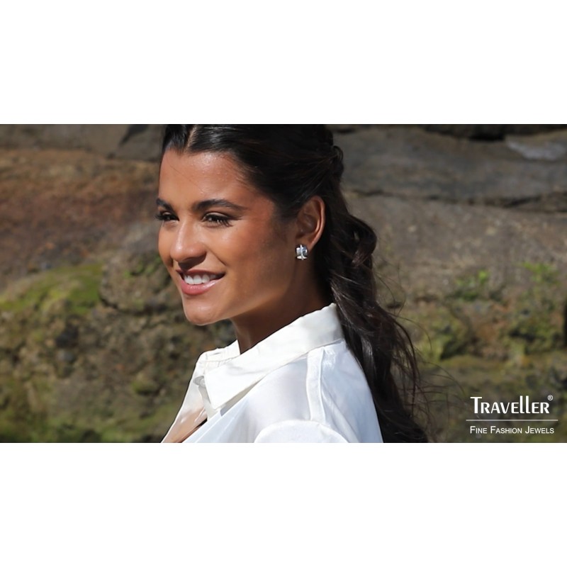 Traveller Ohrclip - Preciosa Kristalle - Platiniert - Silbefarbe - 16x10 mm