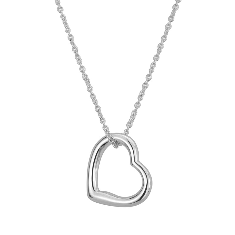 Traveller Necklace with Pendant - Heart - Silver Colured - Platinuim Plated - 20x24mm - 38+3+3cm