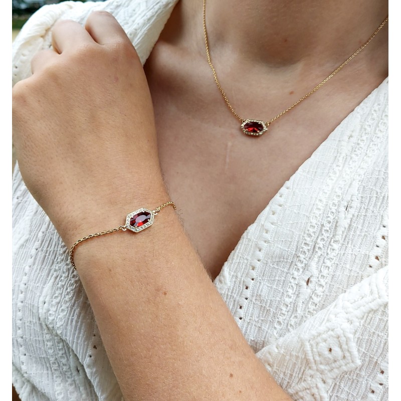 Grossé Armband - Jelly Beans - Goudkleurig - Kristal - Rood - Verguld - 16+3 cm - GA10809