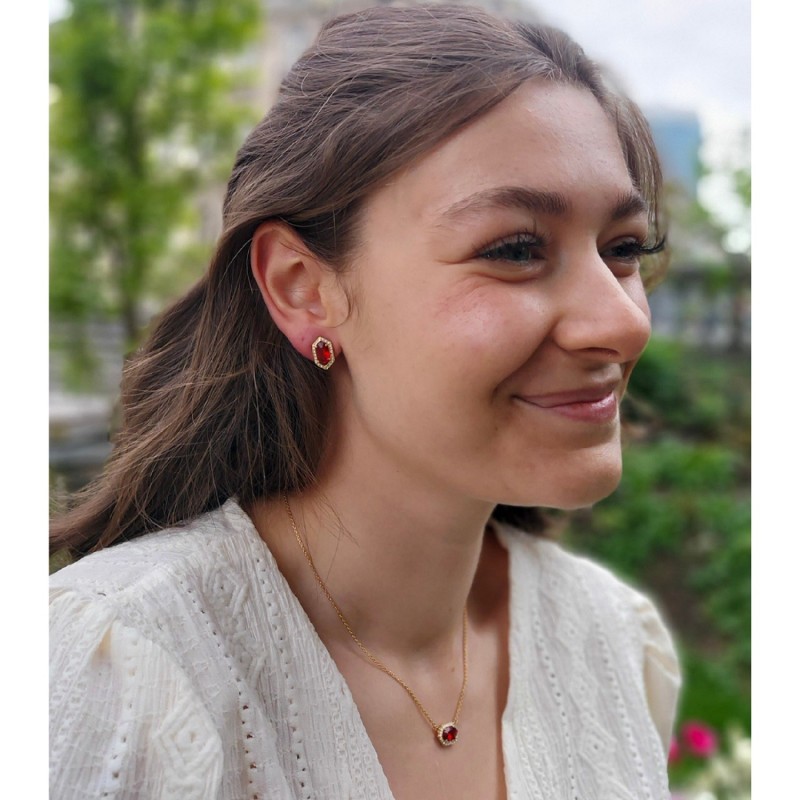 Grossé Clip-on Earrings - Jelly Beans - Gold Coloured - Crystal - Red - Gold Plated - 15x9 mm - GA61732