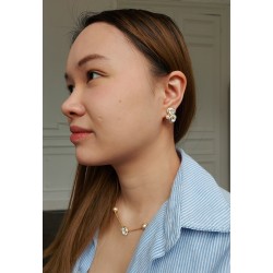 Grossé Ketting - Blanc Camelia - Goudkleurig - Parels - 6 mm - Crème - Kristallen - Verguld - 38+5 cm - GJ24689