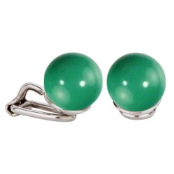 Traveller Clip-on Earrings - Silver Coloured - Pearls - 10mm - Jade / Green - Platinum Plated - 112334