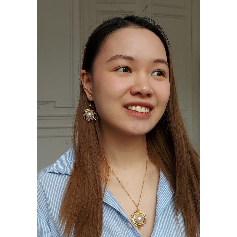 Grossé Ohrhänger - Future Floral - Goldfarbe - Perle - Weiss - Vergoldet - 47x30 mm - GJ64780