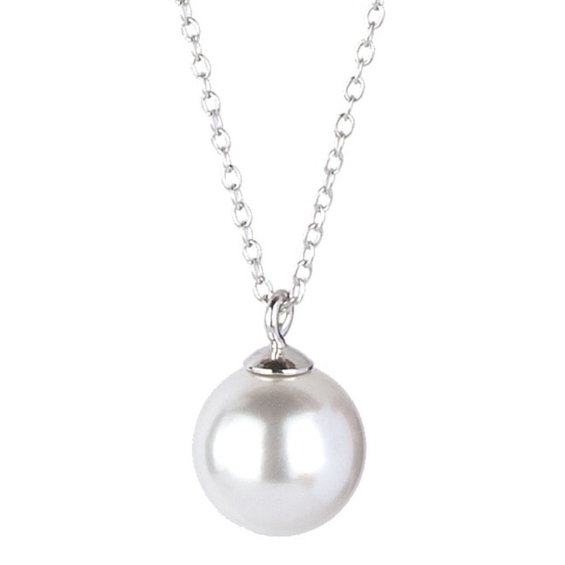 Traveller Collier - Damen - Swarovski Perle - 10 mm weiß - Silber - Länge verstellbar 40 / 45 cm - S7080R