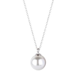 Traveller Dames Ketting - Swarovski Parel - 10 mm - Zilver - Lengte Verstelbaar 40 / 45 cm - S7080R
