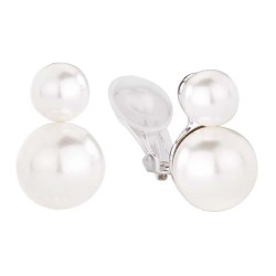 Traveller Clip Oorbellen - Zilverkleurig - Parels - 8 en 12 mm - Wit - Geplatineerd - 20x12 mm