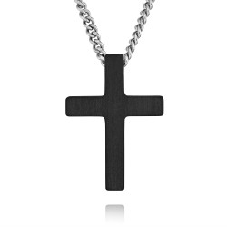 Traveller Kreuz Kette - Herren - Kette Man - Made in Germany - Carbon & Edelstahl - 50cm lang
