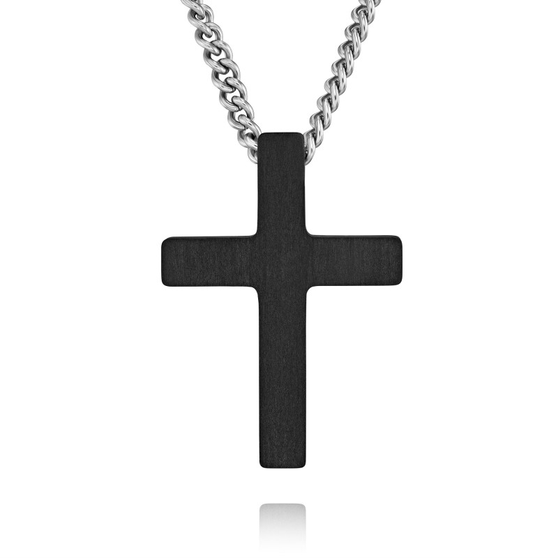 Traveller Kruis Ketting - Heren - Ketting Man - Made in Germany - Carbon & Edelstaal - 50cm lang