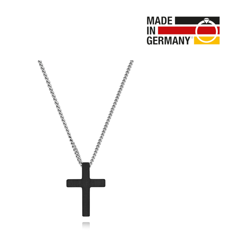 Traveller Cross Chain - Men - Necklace Men - Made in Germany - Carbon & Stainless Steel - 50cm long