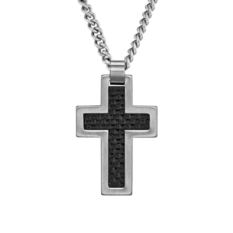 Traveller Kruis Ketting - Heren - Ketting Man - Made in Germany - Carbon & Edelstaal - 50cm lang