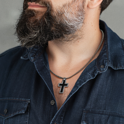 Traveller Cross Chain - Men - Necklace Men - Made in Germany - Carbon & Stainless Steel - Cross 35x24mm - 50cm long