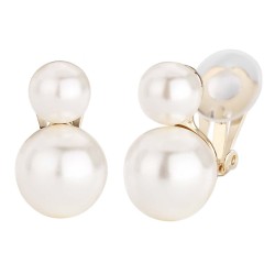 Traveller Ohrclips - Perle - 8 & 12 mm - Creme - Goldfarbe - 22kt Vergoldet - 20x12 mm