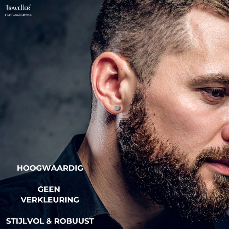 Traveller Oorstekers - Heren - Made in Germany - Edelstaal - Zilverkleurig - Rond 6mm - Duurzaam