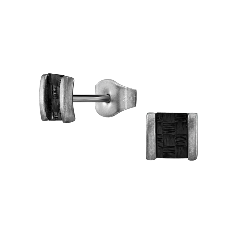 Traveller Earrings - Men - Made in Germany - Carbon & Stainless steel - Square 6mm - Sustainable - 171018