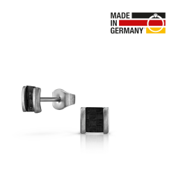 Traveller Oorstekers - Heren - Made in Germany - Carbon & Edelstaal - Vierkant 6mm - Duurzaam