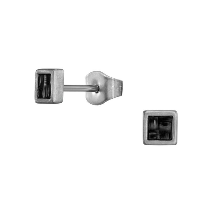 Traveller Earrings - Men - Made in Germany - Carbon & Stainless steel - Square 4mm - Sustainable - 171019