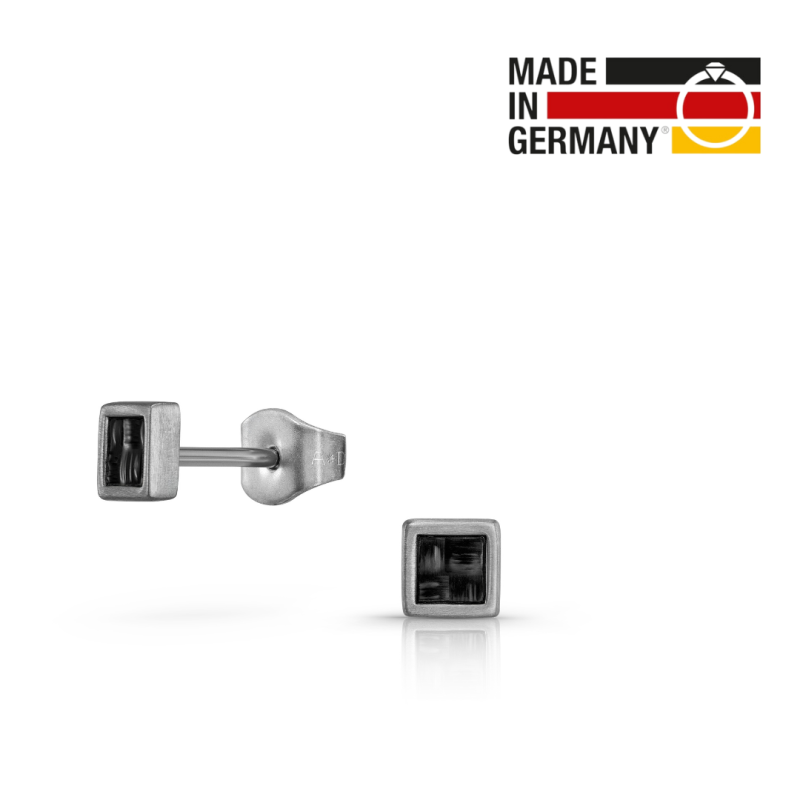 Traveller Earrings - Men - Made in Germany - Carbon & Stainless steel - Square 4mm - Sustainable - 171019